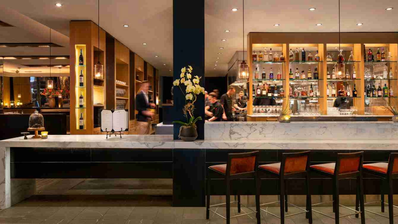 The modern, pristine dining room at La Toque