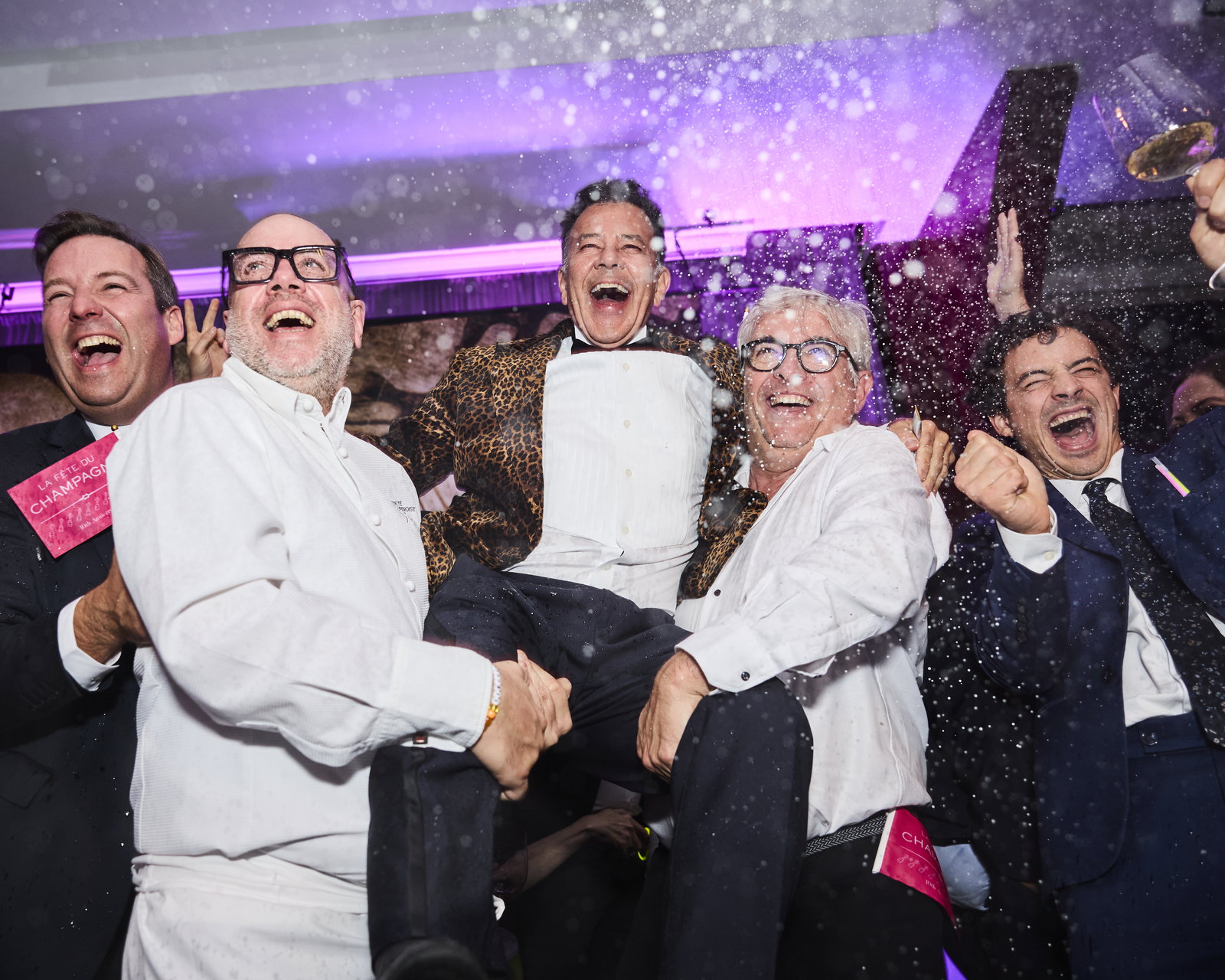 La Fête co-founder Daniel Johnnes being carried at the Gala Dinner in 2024. Photo courtesy of @jamescfrench