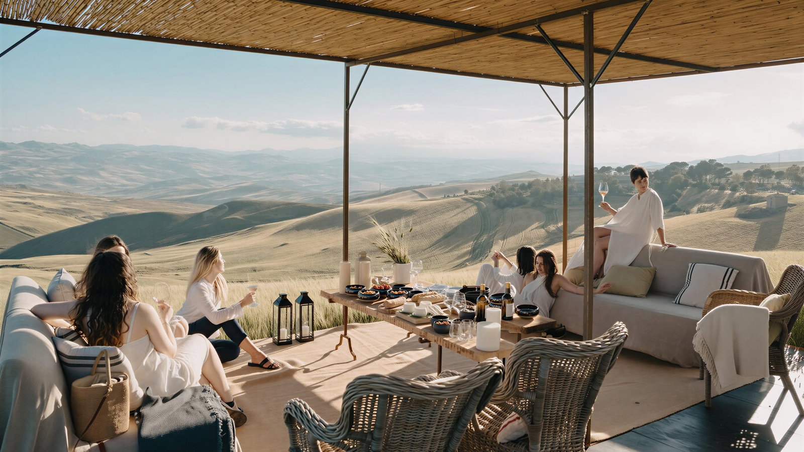 Picnic in the fields view at Masseria Susafa