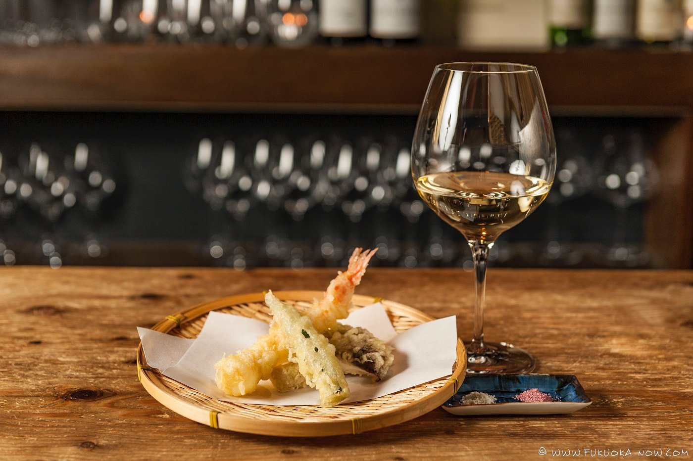 Wine & Tempura Araki bar in Fukuoka, Japan