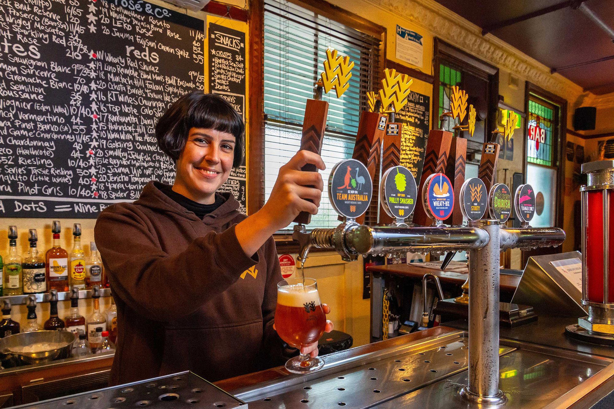 The Wheatsheaf Hotel bar in Thebarton, Australia