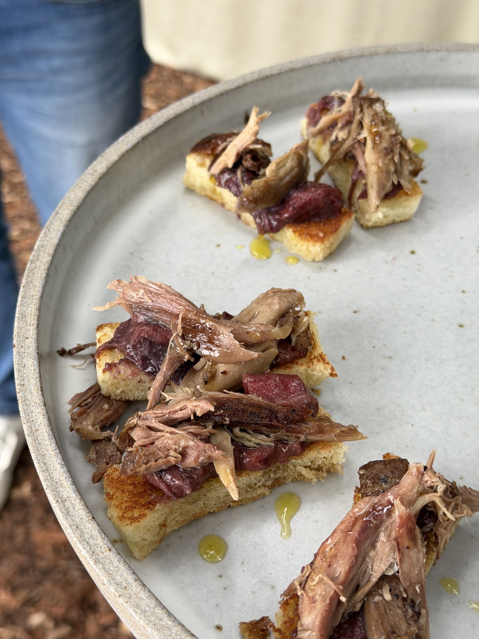 Duck confit with coal-roasted rhubarb at The Mascot Dawn Patrol breakfast