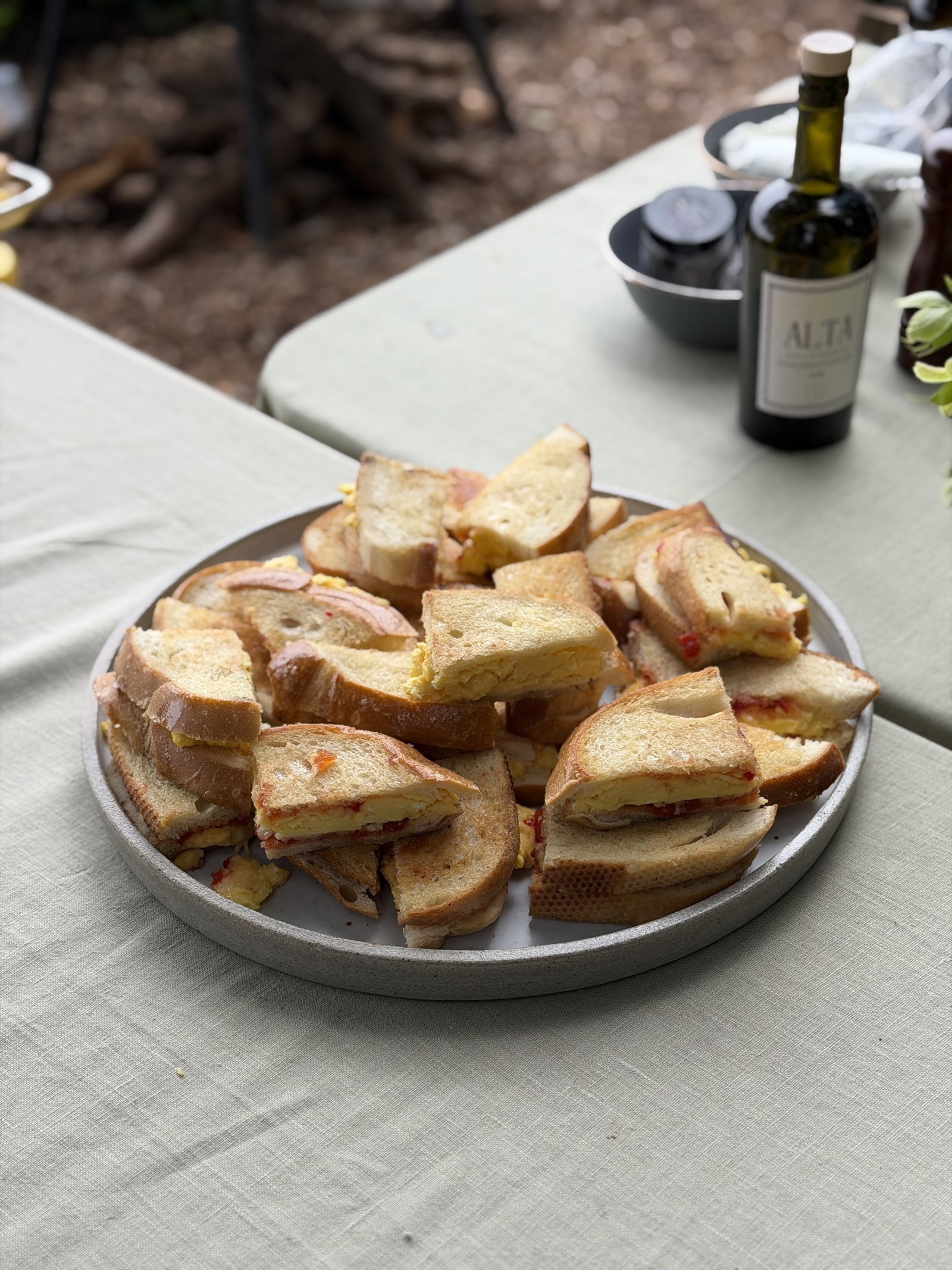 Egg and white cheddar sandwiches with pepper jelly at The Mascot Dawn Patrol breakfast