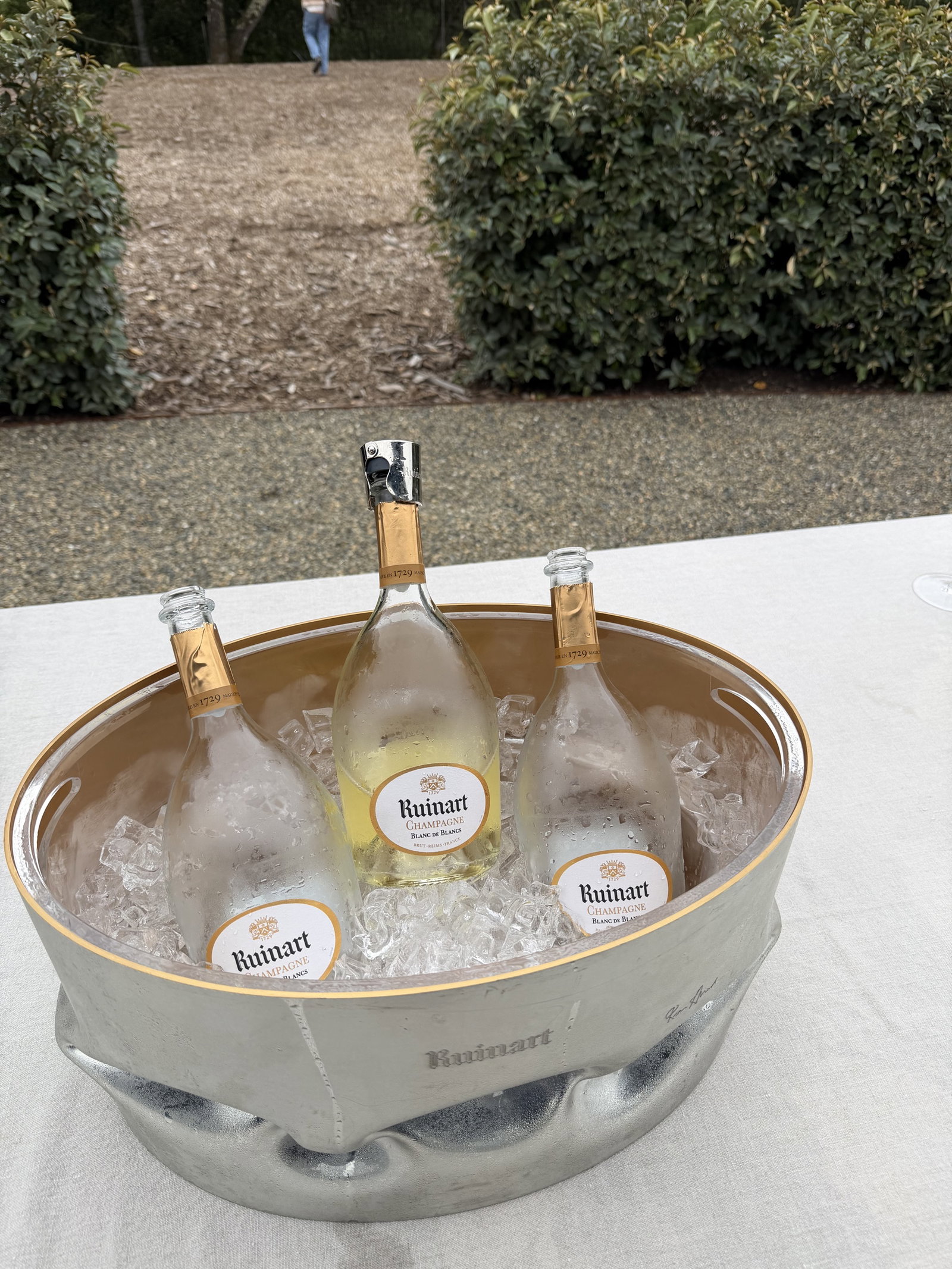 Ruinart Blanc de Blancs bottles on ice during The Mascot Dawn Patrol