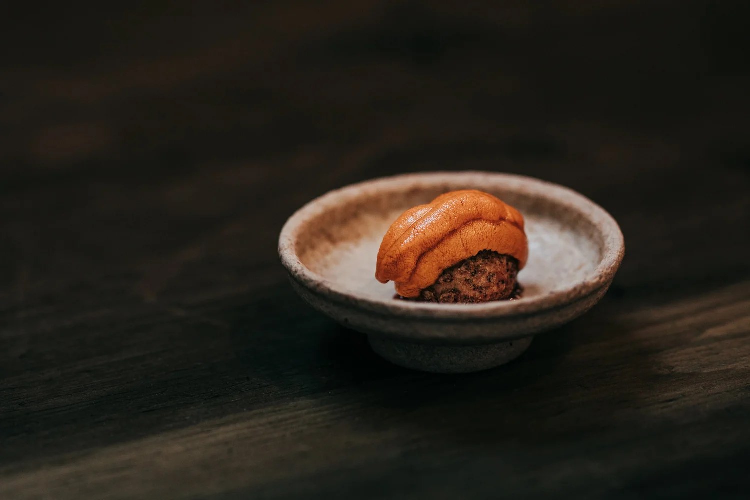 Birdsong sea urchin cream puff with savory butterscotch