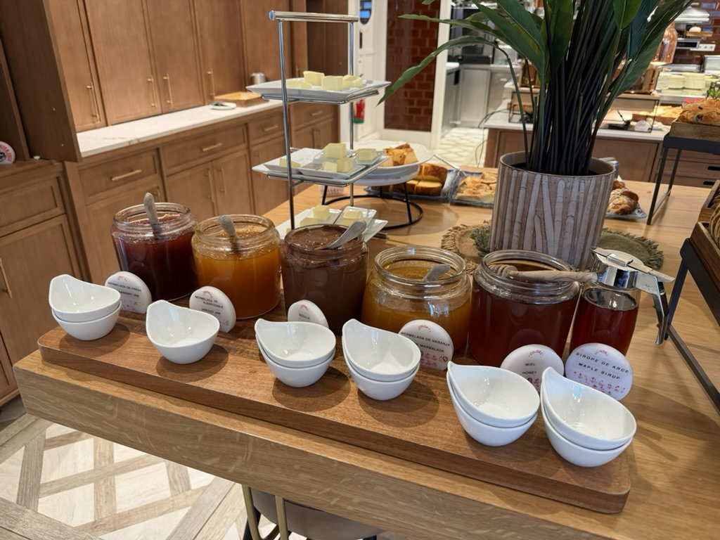 Breakfast preserves, jams, honey, and butter at Hotel de Londres y de Inglaterra