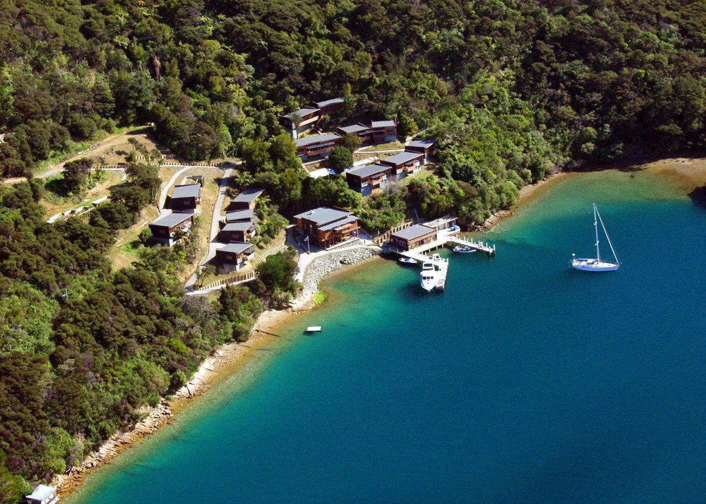 Bay of Many Coves hotel in Queen Charlotte Sound, New Zealand