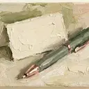 Painted place card and fountain pen