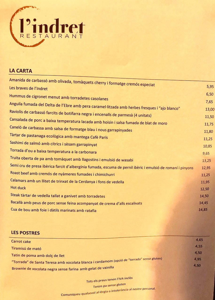 Restaurant l'Indret restaurant in Terrassa, Spain