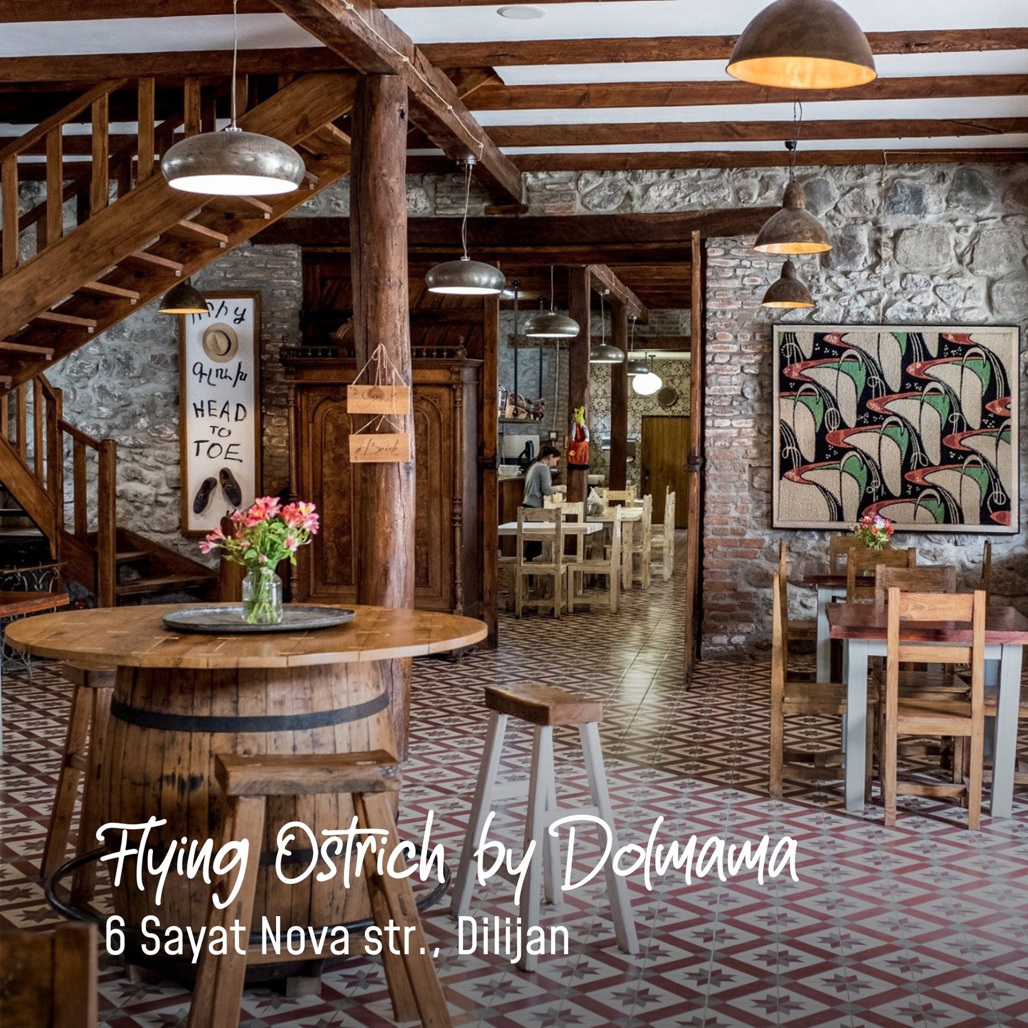 Flying Ostrich by Dolmama restaurant in Yerevan, Armenia