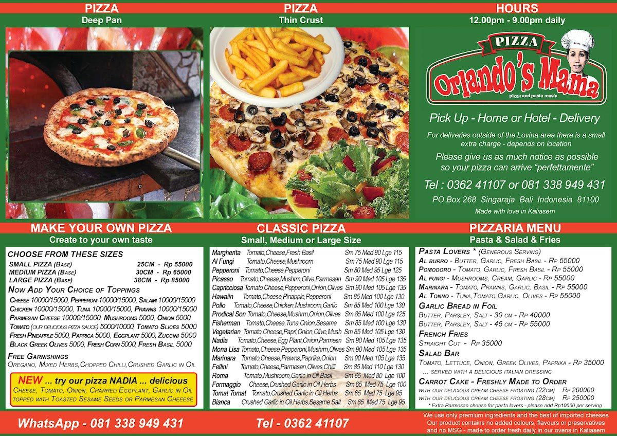 Orlando's Mama Pizza Garden restaurant in Buleleng, Indonesia