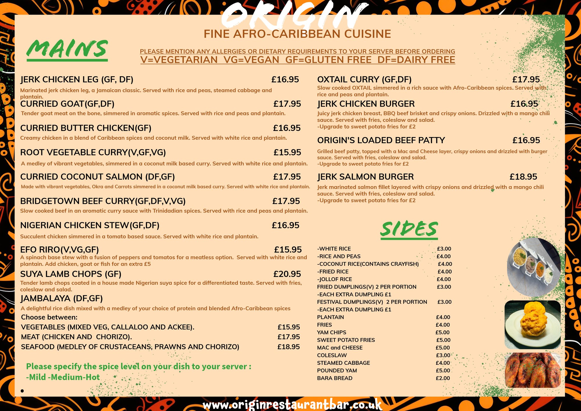 Origin Restaurant Menu