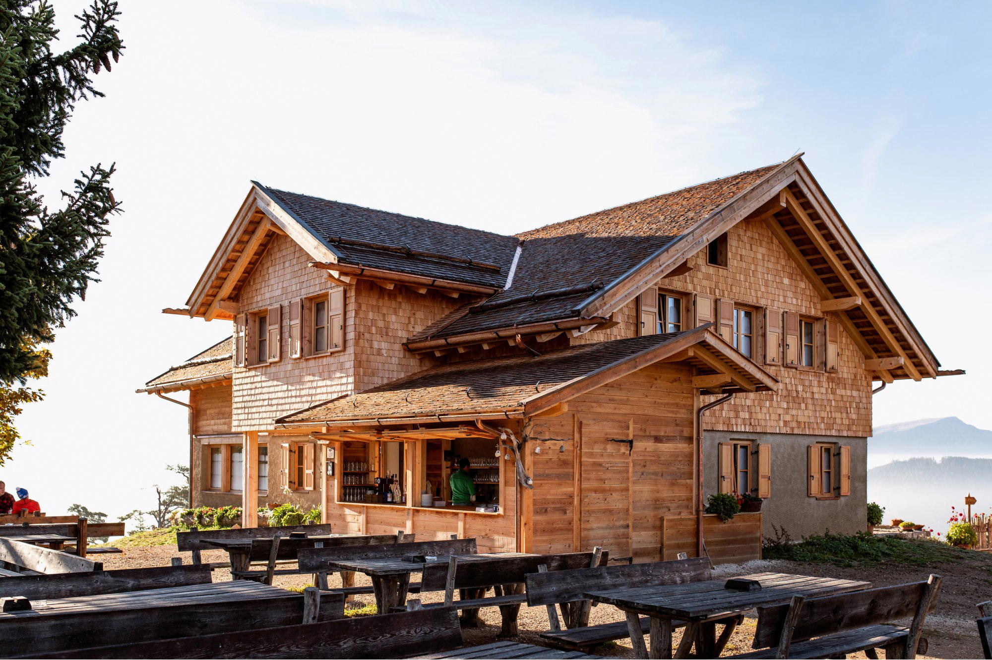 Tschafon hut restaurant in Tiers, Italy