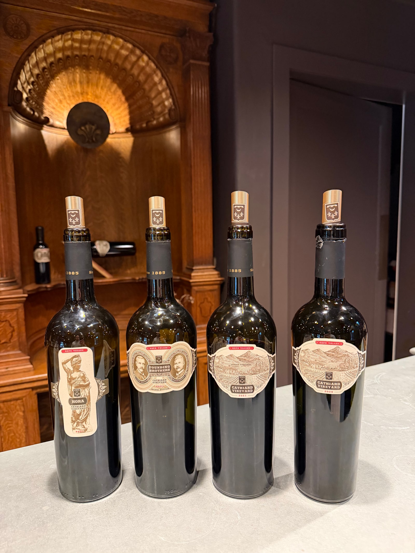 Cathiard Vineyard wine lineup with 2021 Hora, 2021 Founding Brothers, 2021 Cathiard Vineyard and 2020 Cathiard Vineyard